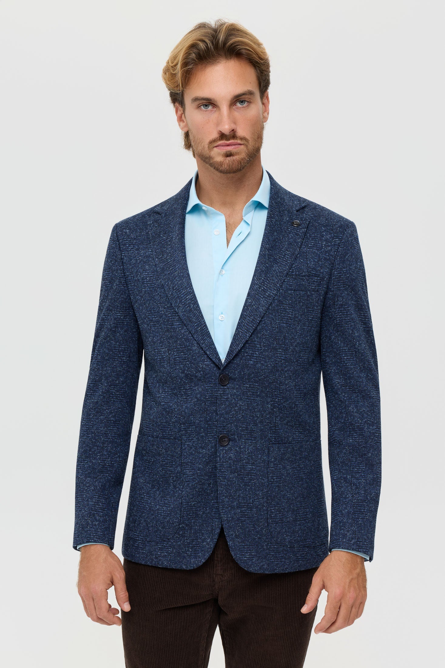 Men’s Premium Knit Blazer – Wool Blend Glen Check | Style 7183