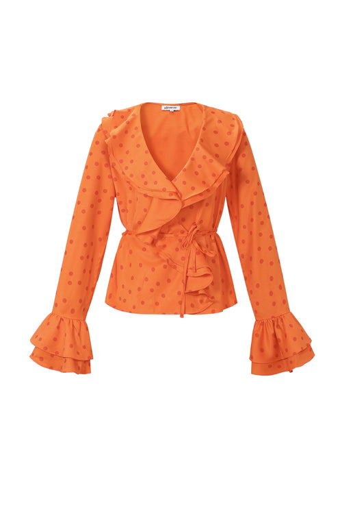 Blouse met ruches en stippen