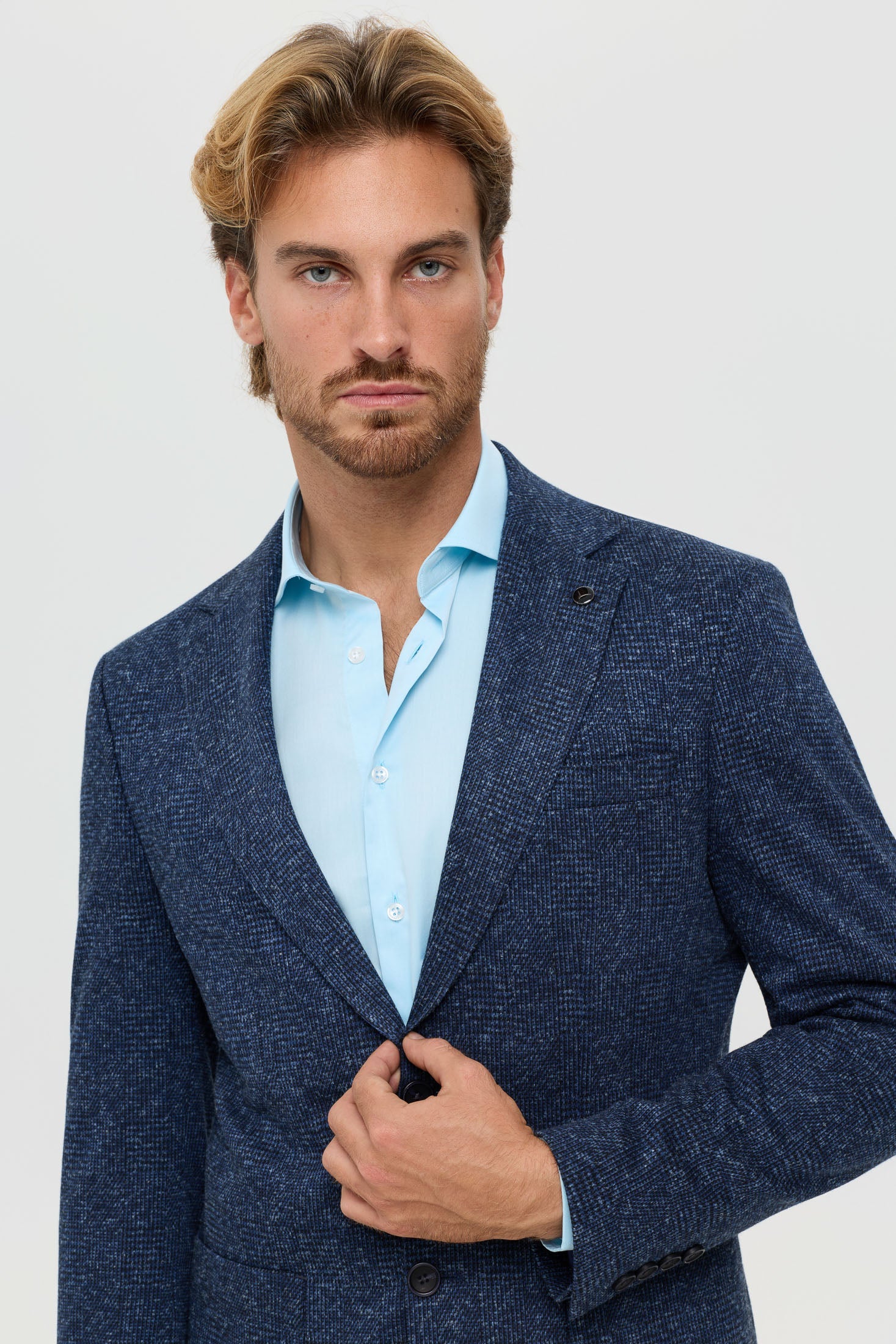 Men’s Premium Knit Blazer – Wool Blend Glen Check | Style 7183